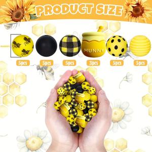 TEMU 28pcs 꿀벌 테마 실리콘 비즈 세트 3D 꿀단지 참, 검정색 및 노란 체크 패턴 비즈, 꿀벌 프린트 스페이서 비즈 DIY 공예, 목걸이, 팔찌, 보석, 열쇠고리, 크리스마스 선물 만들기용