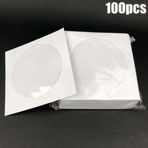 TEMU 100개 튼튼한 흰색 종이 CD/DVD 슬리브 - 5x5인치 투명 창문 & 플랩이 있는 봉투 케이스, 음악, 영화, 게임 보관에 완벽