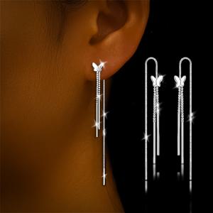 TEMU S925 스테인리스 실버로 제작된 귀걸이 한 쌍. 저자극성, 긴 태슬과 나비 디자인 특징. 발렌타인데이 또는 생일 선물로 완벽하며, 일상복, 선물, 휴가에 적합합니다. 순수 은 귀걸이 무게는