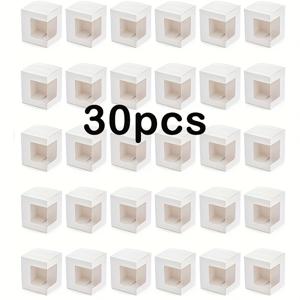 TEMU 20개/30개 투명 창이 있는 흰색 선물 상자, 크기 4.13X4.33X4.88인치 - 종이 컵, 머그, 웨딩 답례품에 적합.