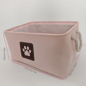 TEMU 1pc 리넨 애완동물 장난감 보관 상자, 배터리 없음, 대용량, 가정용 보관 바구니, 발 인쇄 디자인