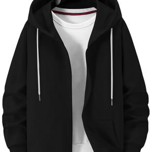 TEMU W1080# 남성용 캐주얼 후드 가디건 재킷 - 편안한 핏, 기계 세탁 가능, 단색, 레귤러 컷, 리브 소매와 밑단, 플러스 사이즈