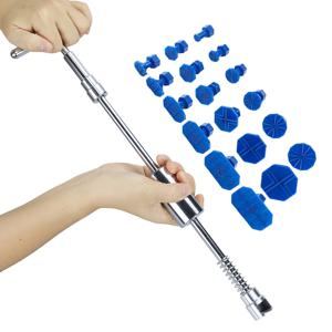 TEMU 19피스 덴트 수리 풀러 키트, 범용 T 바 덴트 수리 무도장 덴트 수리 풀러, 덴트 제거 키트에는 T 바 덴트 풀러와 18개의 자동차용 자동 덴트 풀링 탭이 포함됩니다