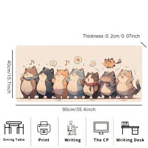 TEMU 큰 귀여운 고양이 패턴 마우스 패드 - 미끄럼 방지, 튼튼한 게임 및 사무용 데스크 매트 - 커플 선물로 완벽함