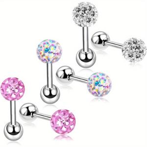 TEMU 3쌍 20G 스터드 귀걸이 세트, 민감한 귀에 적합, 나사형 안전 뒷면, 수술용 스틸 여성 귀걸이, 저자극성