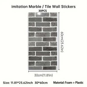 TEMU 레트로 스타일 폼 벽 타일 20개/30개입, 두꺼운 자가 점착 PVC 벽 패널 (가정 장식용), 강력한 접착 뒷면, 간편한 청소, 가정 장식, 거실 벽 파티션 및 방수 욕실 벽 스티커에 적합.