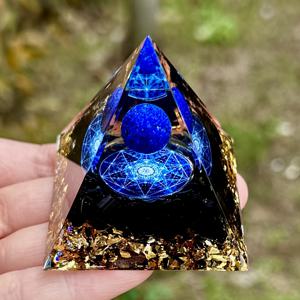 TEMU 오르곤 파이레드, 다크 라피스 라줄리 볼 & 흑요석 베이스 - 책상 장식, 생일, 크리스마스 & 휴일 선물에 완벽함