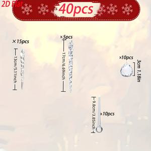 TEMU [2D 플랫] 크리스마스 트리 장식 40개 세트 - 걸이형 아크릴 아이스 드롭, 눈꽃, 파인애플 비즈가 있는 현대 디자인 - 크리스마스, 발렌타인데이, 겨울, 결혼식 축하에 장식하기에 완벽합니다.