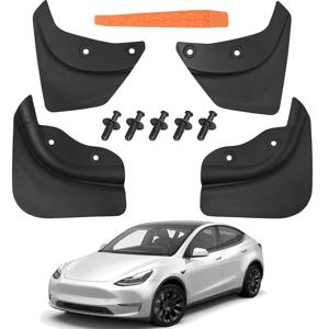 TEMU 2020-2024년형 테슬라 모델 Y용 4개 세트 머드플랩, 합成 고무로 제작된 스플래시 가드, 구부러짐 및 파손 방지 펜더 보호대, 앞뒤 머드가드 및 설치 키트 포함