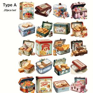 TEMU 20개/세트 수제 크리에이티브 레트로 쿠키 간식 캔디 스파게티 마카롱 시리즈 고품질 스티커 다이어리 장식 스티커 고품질 스티커 노트북 장식 DIY 다이어리 스티커 매거진 장식|다이어리