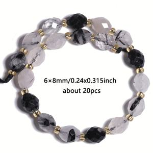 TEMU JILKOL AAA 천연 블랙 루틸레이티드 스톤 비즈 - 6x8mm 오벌 페이세트 라이스 쉐이프 스페이서 비즈, 골든톤 캡 포함, 클리어 & 블랙 비즈 DIY 주얼리 만들기용, 팔찌, 목걸이, 귀걸이 제작 - 공예 재료 및 고급 선물, 핸드메이드 액세서리, 아티스트용