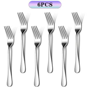 TEMU 6개 스테인리스 스틸 샐러드 포크 세트 - 튼튼한 메탈, 17.5cm/6.9인치, 은색, 미러 광택, 식기세척기 사용 가능, 가정용 일상 및 레스토랑에 적합, 크리스마스/추수감사절/봄 가벼운 식사, 파티 및 모임에 완벽