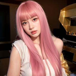 TEMU 여성을 위해 디자인된 앞머리가 있는 긴 핑크 합성 가발, 내열성, , 코스프레, 파티 및 크리스마스에 적합.|코스프레