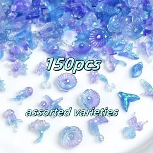 TEMU 150개 야광 바다 장식 세트 - 미니 반짝이는 불가사리와 인어 꼬리, 네일 아트, 휴대폰 케이스 및 주얼리 공예 비즈 모음에 적합.