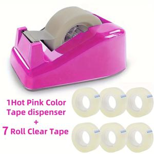 TEMU 1세트 (디스펜서 1개 + 테이프 1롤), 1세트 (디스펜서 1개 + 테이프 7롤) 공예 도구 세트, 핫핑크 오피스 문구 테이프 및 디스펜서 세트, 개학 시즌용, 디스펜서 1개 + 투명 테이프 7롤, 디스펜서 1개 + 투명 테이프 1롤, 발렌타인데이 선물 포장, 크리스마스 선물에 이상적