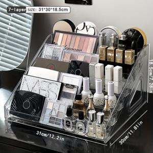 TEMU 1개 화장품 보관대, 뷰티 디스플레이 랙, 다기능 데스크탑 수납함, 7단 계단형 수납 랙 포함, 욕실 수납, 침실 수납, 데스크탑 수납, 화장대 수납, 투명 플라스틱|화장대