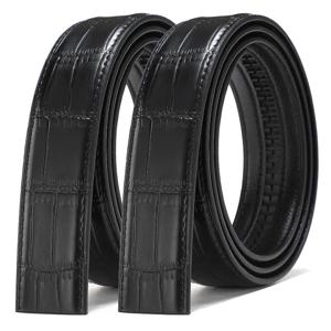 TEMU 2개입 남성용 스타일리시 라쳇 이중 레더 벨트 - 버클 없음 교체 벨트, 자동 잠금, 블랙 색상의 불규칙한 악어 패턴의 캐주얼 비즈니스 스타일, 원하는 길이로 절단 가능.