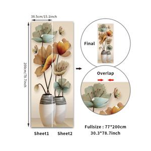 TEMU 2pcs Dreamy Floral Door Stickers - Peel & Stick 방수 벽지, 제거 가능한 PVC 스티커, 가정 내부 장식, 15.16 x 78.74 인치, 파란색, 오렌지, 베이지 및 흰색의 생동감 있는 꽃 디자인, 우아한 거실 장식, 제거 가능한 벽지 | 우아한 가정 장식 | 비닐 벽지, 꽃 장식