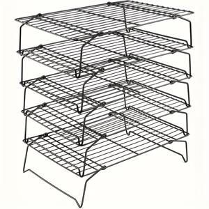 TEMU 5단 논스틱 냉각 랙 5개 세트, 쌓을 수 있는 그릴 랙 키트, 요리 및 베이킹에 적합, 안전하고 세척이 용이하며 내구성이 뛰어납니다.
