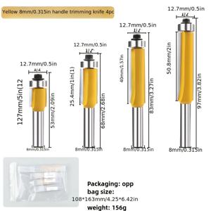 TEMU 노란색 8mm 샹크 엣지 트리밍 나이프 4개 세트 목공 밀링 커터 합금 엣지 트리밍 나이프 목공 밀링 커터 공장 직접 목공 기계