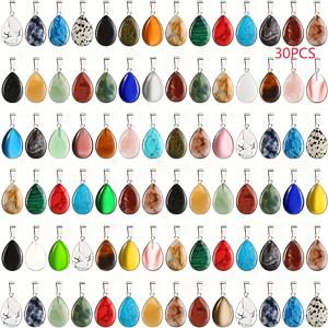 TEMU 30개 눈물방울 모양의 천연 펜던트, 다양한 색상의 차크라 쿼츠 눈물방울 펜던트, 펜던트 목걸이, 귀걸이, 팔찌 주얼리 제작 용품, 패셔너블한 액세서리 공예품으로 적합, 휴일 선물로 완벽