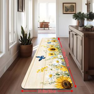 TEMU 봄 데이지 꽃무늬 러너 러그, 1.0cm 두께 미끄럼 방지, 긴 복도 카펫, 세탁기 사용 가능한 폴리에스터 매트, 욕실, 침실, 주방 및 홈 데코용, 목재 무늬, 복도, 입구 채널