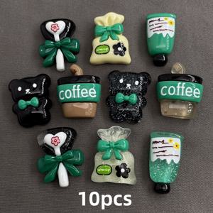TEMU 10/20개 버크 그린 베어 커피 컵 인형 DIY 레진 액세서리 모바일 폰 케이스 수제 헤어 클립 작은 패치