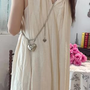 TEMU 스타일리시 실버 하트 메탈 크로스바디 백 조절 가능한 어깨끈 - 여성용 미니 백, 진주 더블 체인 백, 싱글 체인 러브 백 체인 액세서리