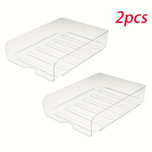 TEMU 투명 구획이 있는 투명 스택 가능 책상 정리함 - 내구성 강한 PET 사무실 및 가정용 정리함, 공간 절약형 수직 보관 (종이류, 파일, 책) - 책상, 선반, 테이블 호환 가능, 사무실 액세서리, 스터디룸 필수품, 세련된 디자인, 튼튼한 구조, 디자인, 견고한 제작, 기업 환경에 적합|책꽂이