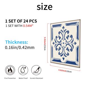 TEMU 스페인 포르투갈 스타일 접착식 방수 타일 스티커 세트 24개입, 사이즈 10*10cm x 15*15cm, 욕실 및 주방용 비닐 탈부착 가능 타일 데칼|스티커