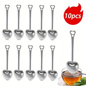 TEMU 10개 러브 하트 티 스트레이너, 스테인리스 스틸 루스 리프 스푼, 하트 모양 스테인리스 티 인퓨저, 메쉬 찻주전자 필터, 홍차, 녹차, 꽃차 등에 적합, 내구성 있고 세척이 쉬운 주방 도구
