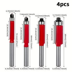 TEMU 4개 플러시 트림 라우터 비트 세트 - 내구성 있는 텅스텐 카바이드 목재 밀링 커터 목공 도구, 초정밀 솔기 없는 절단 - 내구성 있고 다재다능한 트리밍 나이프