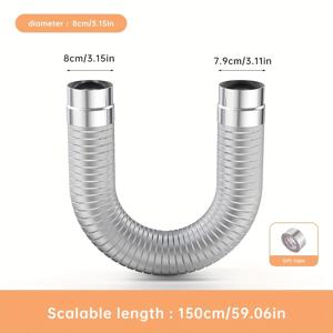 TEMU Musurjoy 1개 59인치 길이 알루미늄 합금 연기 파이프, 연기 배출용, 야외 캠핑 텐트 스토브 액세서리, 나무 연소 스토브 벽난로 연기통 연장 및 방향 파이프, 욕실 액세서리, 알루미늄 포일 테이프 및 기타 피팅 포함