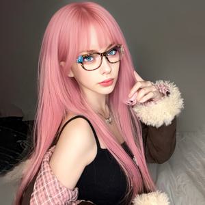 TEMU 24인치 유럽 및 미국 스타일 여성용 가발, 매력적이고 달콤한 핑크색 긴 헤어, 데일리 모임 및 파티에 적합.