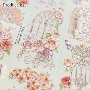 TEMU 빈티지 플로럴 PET 테이프, 6cm x 100cm, 저널, 스크랩북, 공예품을 위한 셀프 접착 플라스틱 스티커, 반짝이는 마감, 불규칙한 모양, 플라스틱, 유리, 금속 표면에 적합