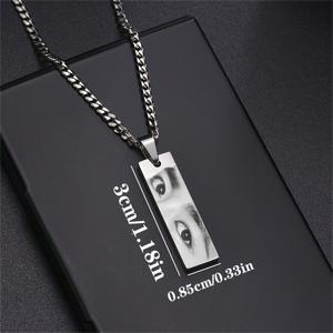 TEMU 개인 맞춤 각인 눈 이미지 롱 바 목걸이, 스타일리시하고 창의적인 316L 스테인리스 스틸 커플 사진 목걸이 - 서로를 위한 선물.