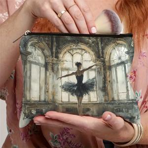 TEMU 1개 가벼운 우아한 발레 소녀 메이크업 파우치 지퍼 포함 여행용 연필 케이스 - 학생, 딸, 엄마를 위한 완벽한 생일 선물