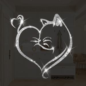 TEMU 반사 글리터 고양이 하트 자동차 스티커 - 내구성 있는 PVC, 야간 안전 차량 장식, 고양이 팬 자동차 액세서리