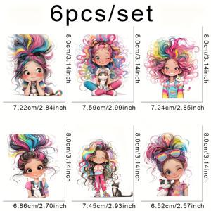 TEMU 6-팩 만화 고양이 & 소녀 다림질 전사 데칼, 세탁 가능한 DIY 플라스틱 스티커 티셔츠, 마스크, 청바지, 배낭 | 잡색, 동물 무늬 디자인