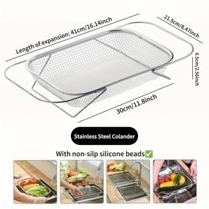 TEMU 미세 메시와 미끄럼 방지 실리콘 비즈가 있는 접이식 304 스테인리스 스틸 스트레이너 바구니 - 주방 카운터, 싱크대 및 침실 책상에 적합한 빠른 배수 및 쉬운 건조 기능을 갖춘 다기능 수납 바구니|책상|싱크대