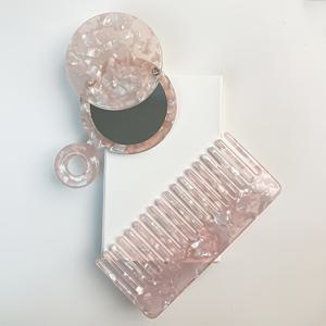 TEMU 2pcs 빈티지 아세탈 거울 및 빗자루 세트, 휴대용 휴대용 원형 메이크업 거울, 분리 가능한 빗자루, 일반 헤어를 위한 다기능 미용 액세서리 키트