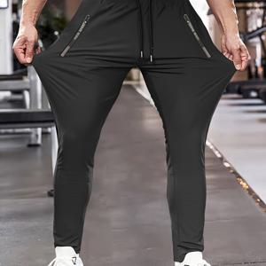 TEMU 1개 남성용 고탄력 단색 스포츠 긴 바지 | 아이스 섬유 재질, 지퍼 포켓, 통기성 드로스트링 조거, 러닝, 요가, 트레이닝, 하이킹에 적합, 봄/여름 컬렉션