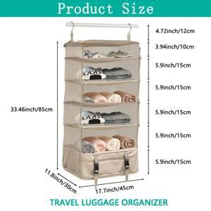 TEMU 바이나 박스 휴대용 5단 접이식 정리함 + 하단 스트랩, 대형 캐리어 패킹 오거나이저, 2개 후크 포함, 옥스포드 원단 여행 가방 걸이형 수납 정리함, 초대용량 캐리어 정리함|폴딩박스