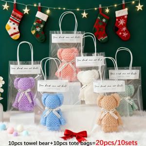TEMU 20개 소프트 타월 선물 세트 - 타월 10개 및 투명 선물 가방 10개 포함, 크리스마스 파티, 스파 파티, 결혼 선물, 생일, 기념일, 어버이날, 세례식, 손님 선물에 적합