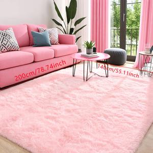 TEMU 새로운 핑크 직사각형 긴 플러시 카펫, 현대적이고 мінім리스트 스타일, 부드럽고 부드럽고 내구성이 뛰어나며 거실과 침실에 적합, 사진 촬영용품에 이상적, 결혼 시즌에 이상적, 호텔 사용, 가정 장식, 모든 계절에 다용적으로 사용할 수 있습니다.