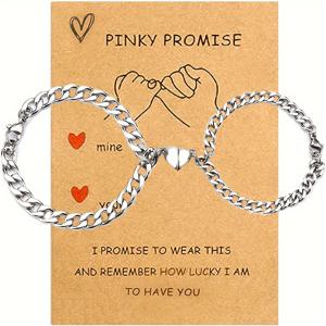 TEMU 2개 세트, 남성 20cm/7.88인치, 여성 18cm/7.09인치 커플 팔찌, 하트 합금 팔찌, 발렌타인데이, 추수감사절, 할로윈, 크리스마스 선물용 커플 주얼리 액세서리