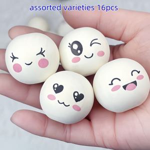 TEMU 30mm 대형 나무 구슬 16개입 (구멍 포함), 다양한 웃는 얼굴 디자인, 팔찌 및 목걸이 액세서리, 공예 용품, 휴일 장식, 마당 장식에 적합, 이상적인 축제 선물, 비즈 모음.