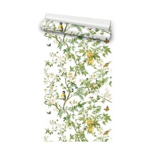 TEMU 1롤 빈티지 비닐 새 자체 접착 벽지 - 녹색 나뭇가지와 새가 있는 목가적 꽃무늬 스타일, 붙였다 떼는 방수 벽지, 쉽게 붙이고 떼는 홈 데코, 주방, 침실, 거실, 가구 리모델링용