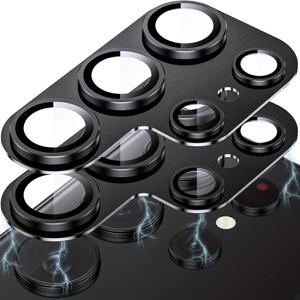 TEMU 삼성 갤럭시 S25 S24 S23 S22 울트라 S25 S24 S23 S22 플러스 FE 카메라 렌즈 보호기 2개 세트, [완전 보호] HD 강화 유리 스크린 프로텍터와 합금 메탈 링 카메라 커버 액세서리, 갤럭시 S23 울트라 6.8인치용, 블랙 + 블랙