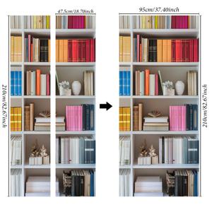 TEMU 현대적인 책장 문 스티커 | 자체 접착, 제거 가능한 벽지 벽화 | 파스텔 톤과 사실적인 책 디자인 | 침실 & 거실 장식에 이상적, 거실 개선 | 생동감 있는 문 벽화 | 파스텔 톤 장식, 책 장식